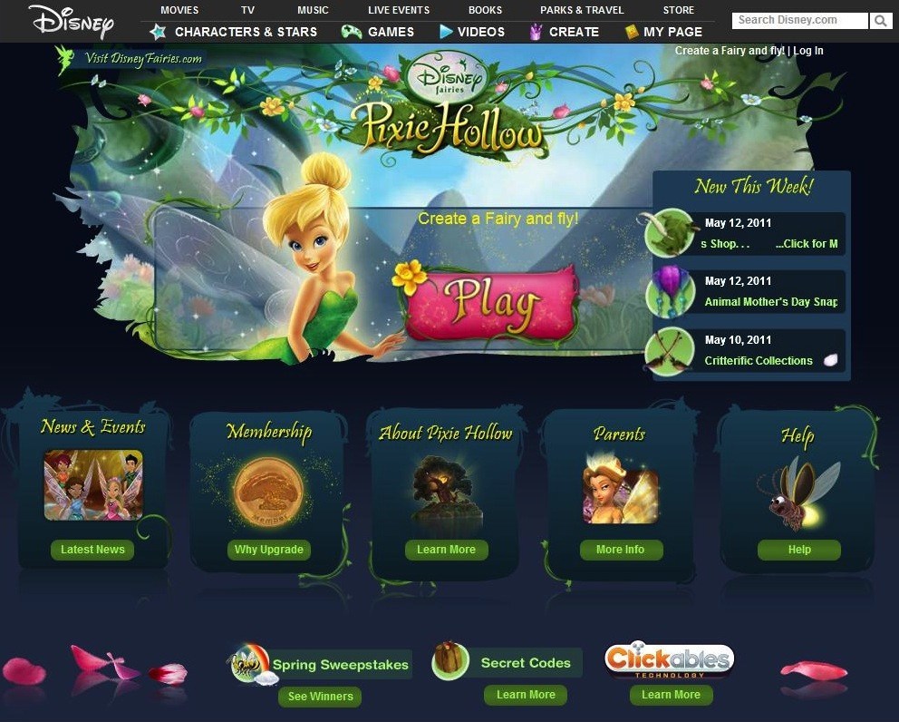 Pixie hollow create a fairy game